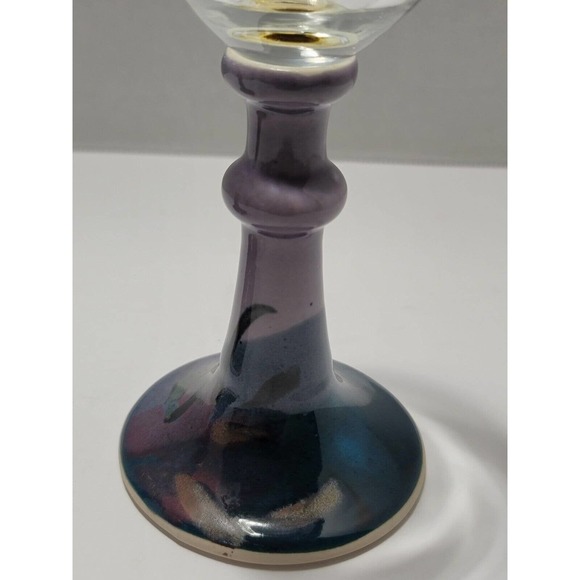 Lot Of 2 Kent Follette Pottery Wine/Champagne Glass With Pottery Stem Signed - Picture 10 of 12